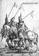 Egypt / Syria: Three Mamluk soldiers on horseback carrying lances. Daniel Hopfer, c. 1470-1536